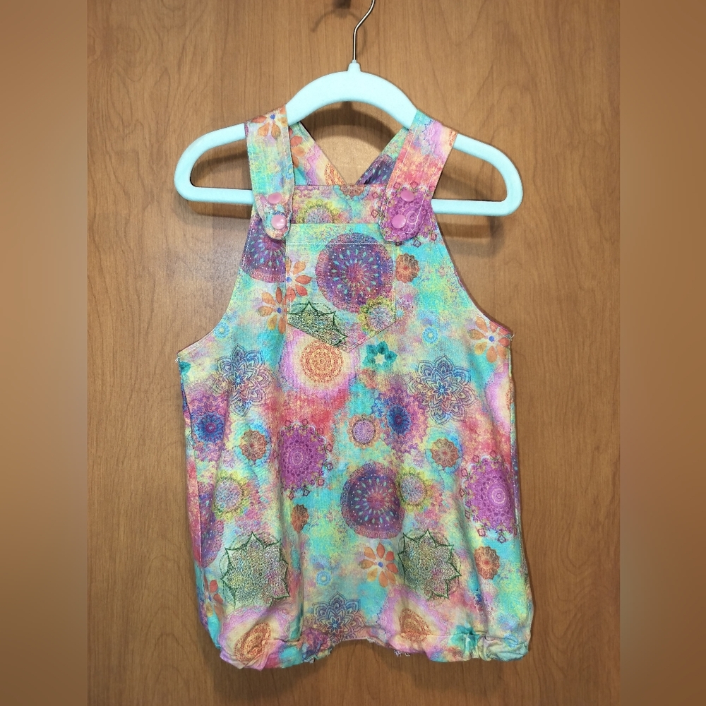 Hand Made Colorful Tie Dyed Y2K Bohemian Overalls Romper Baby Girl Size 12-18M